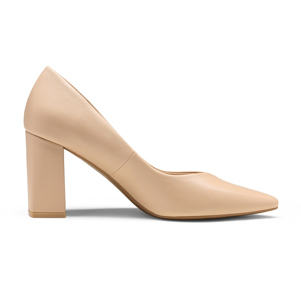 Pointed Toe Chunky High Heel Pumps - NUDE PU - 1